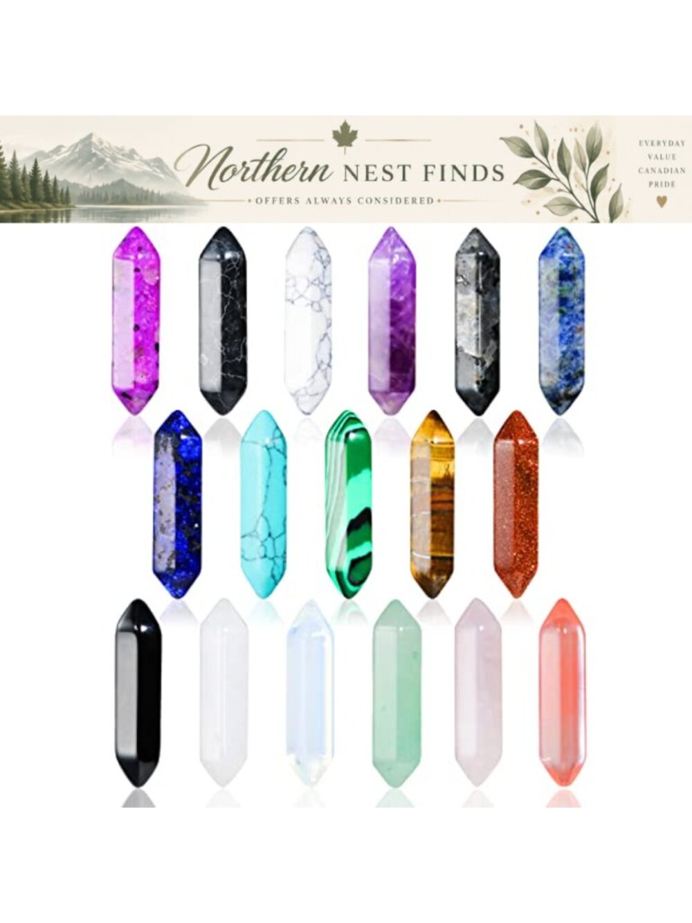 17pc Healing Crystal Wand Set Hexagonal Bullet Gemstones Reiki Chakra Meditation